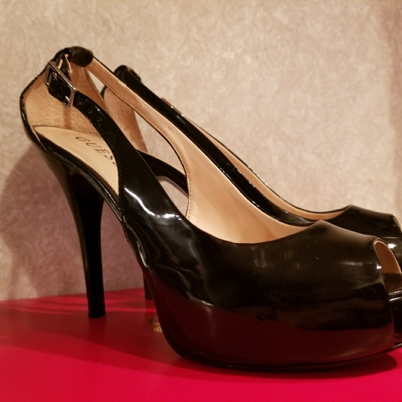 Strappy Guess Peep-Toe Heels with Buckles - Picture 3 of 5